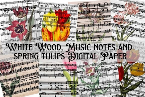 Download White Wood, Music Notes Floral Paper - Premium Resources